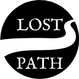 A black circle, split horizontally in two by a wavy white line representing a wandering path. The words 'Lost' and 'Path' are situated above and below the line, respectively.